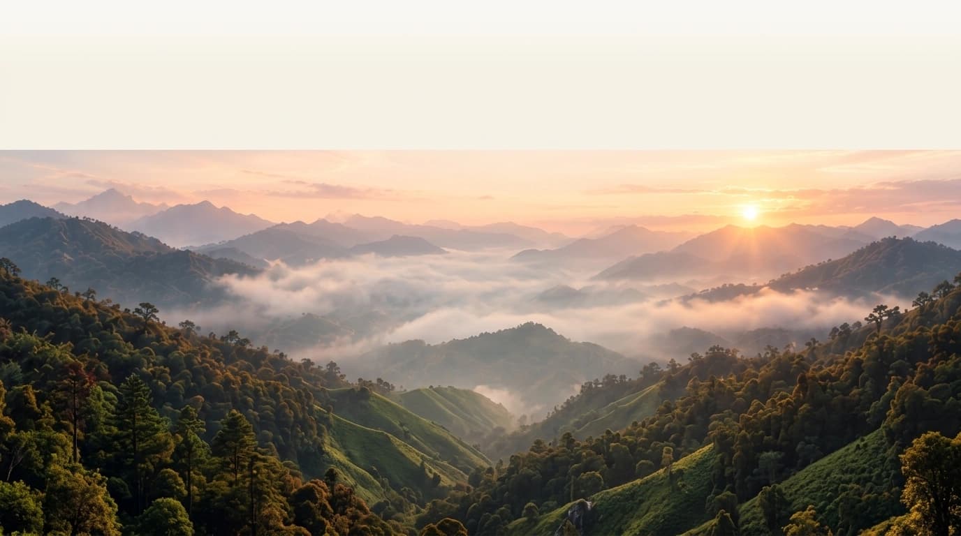 Atmospheric mountain sunrise landscape